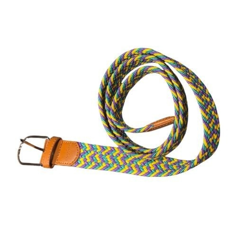 Bacchus Mens Mardi Gras Braided Stretch Belt Purple Green Gold Woven 47.5" Total